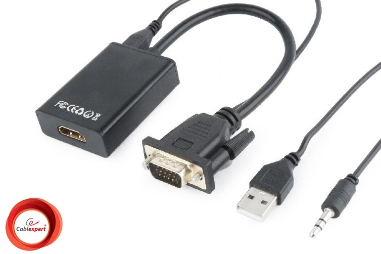 VGA to HDMI +3.5 mm аудио, 0.15 m,Cablexpert