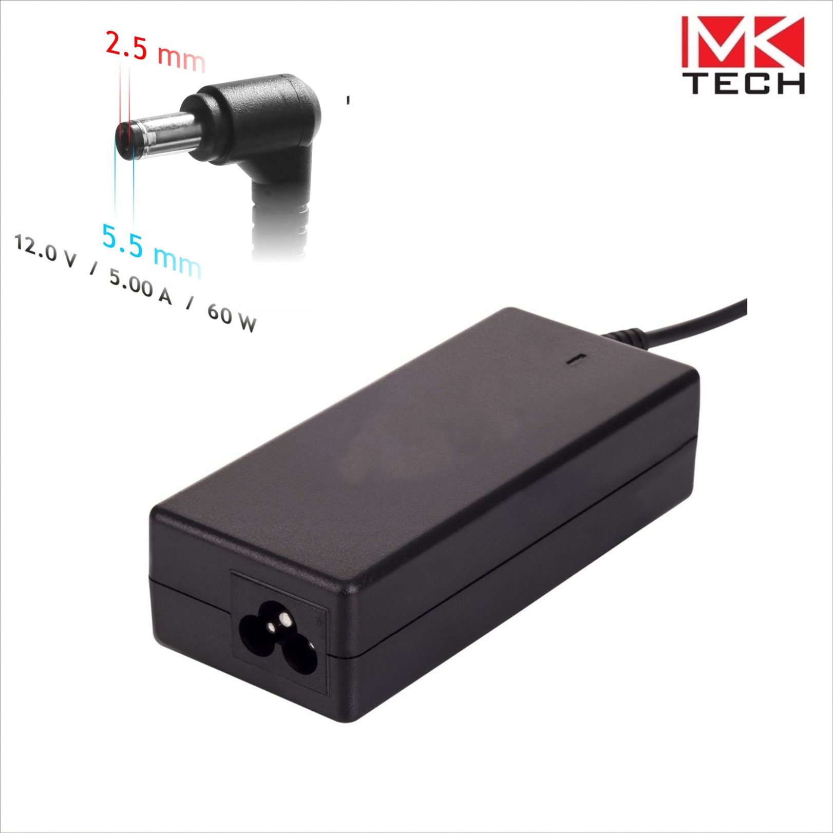 Захранващ адаптер 220V->12V/DC, 5A, 5.5x2.5mm
