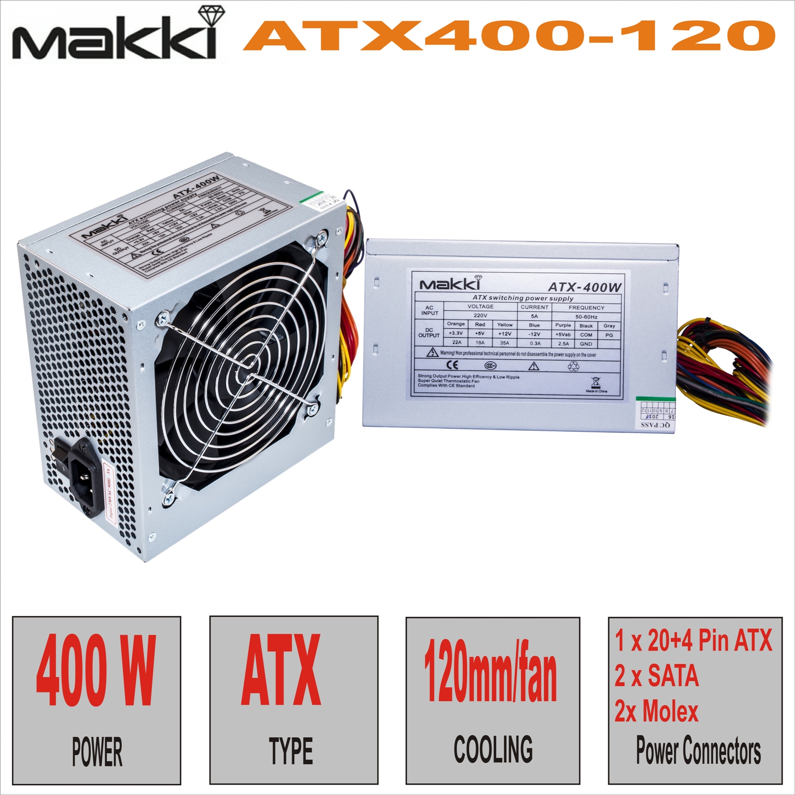 Захранващ блок 400W (Makki MAKKI-ATX400-120)