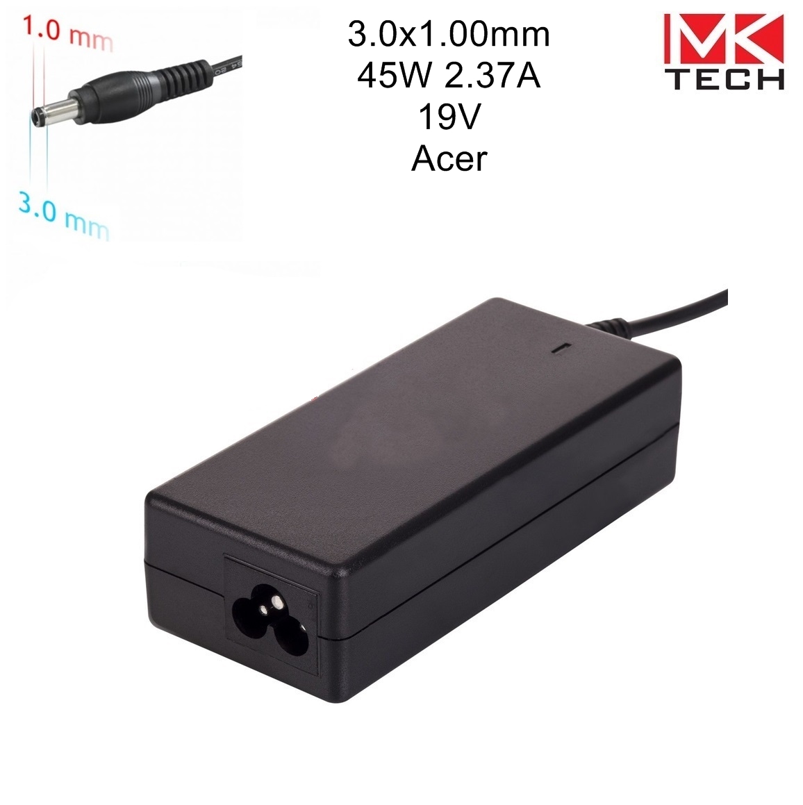 Зарядно 3.0x1.00mm 19V 45W 2.37A  Acer