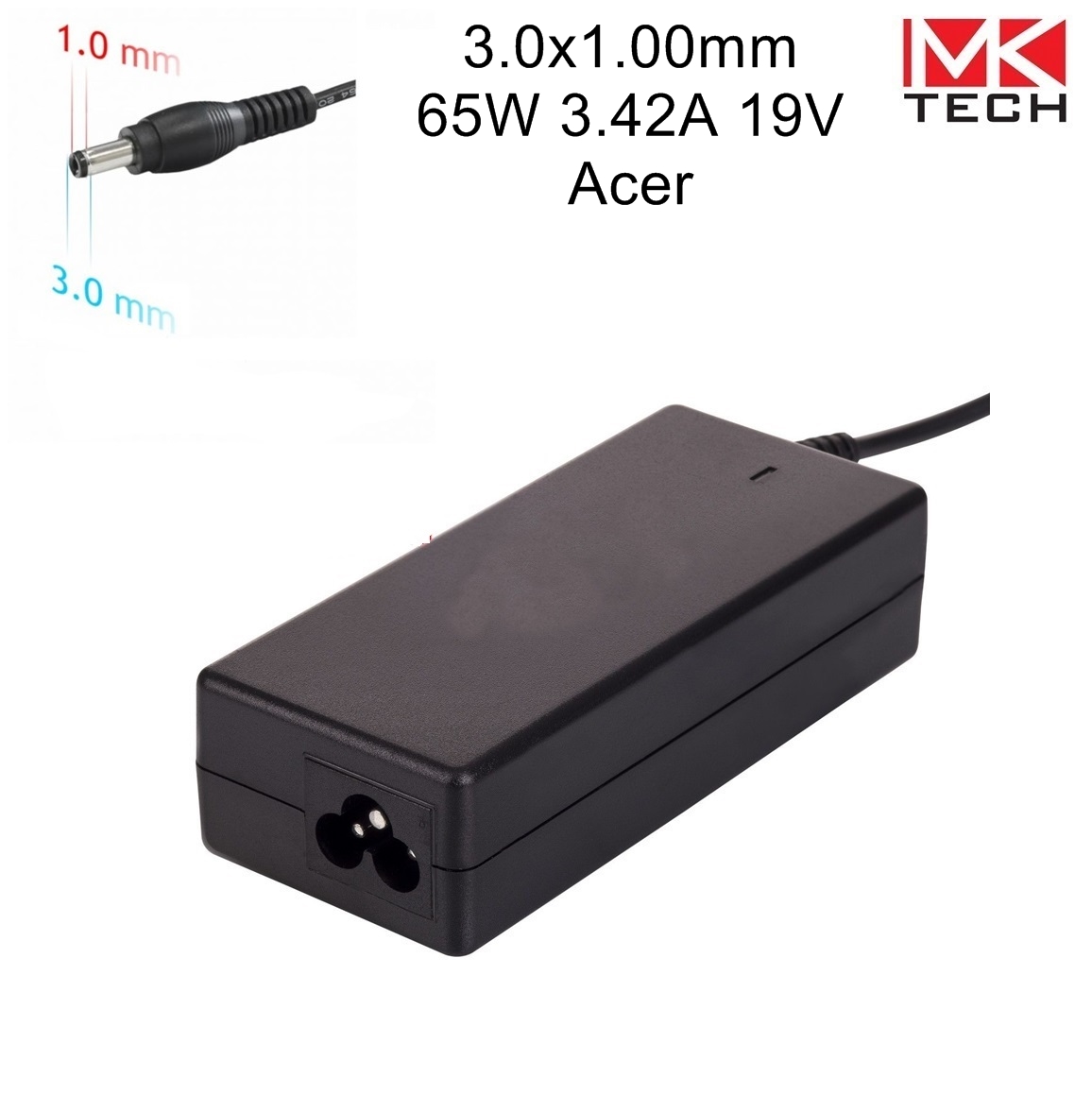 Зарядно 3.0x1.00mm 65W 3.42A 19V Acer