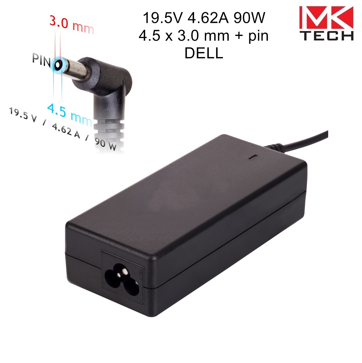 Зарядно 4.5x3.0mm, DELL 19.5V 90W 4.62A