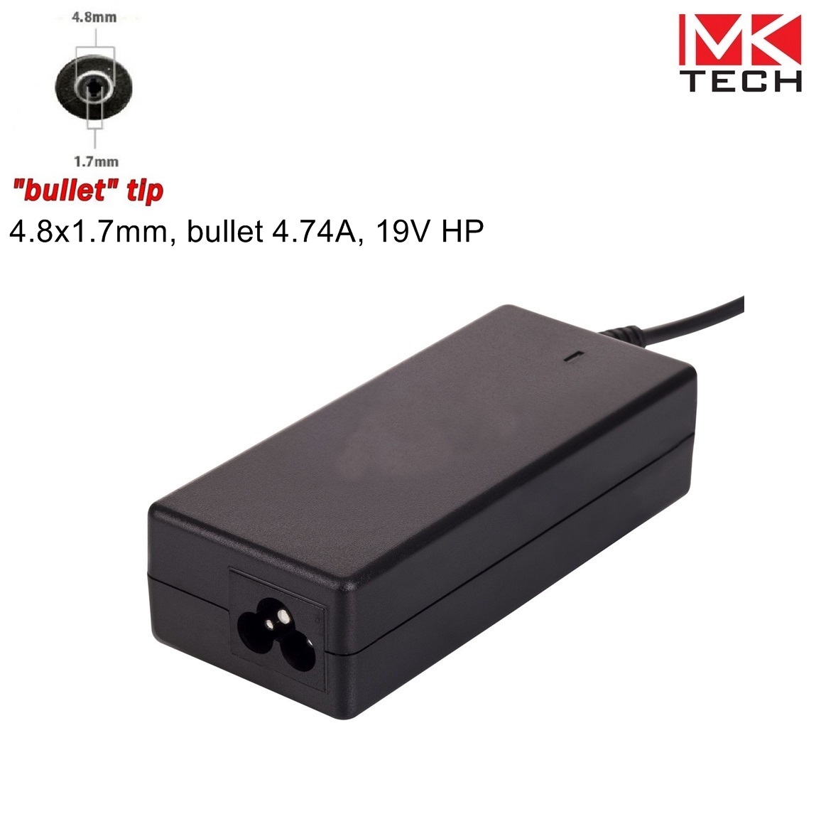 Зарядно 4.8x1.7mm, HP, bullet 19V 90W 4.74A