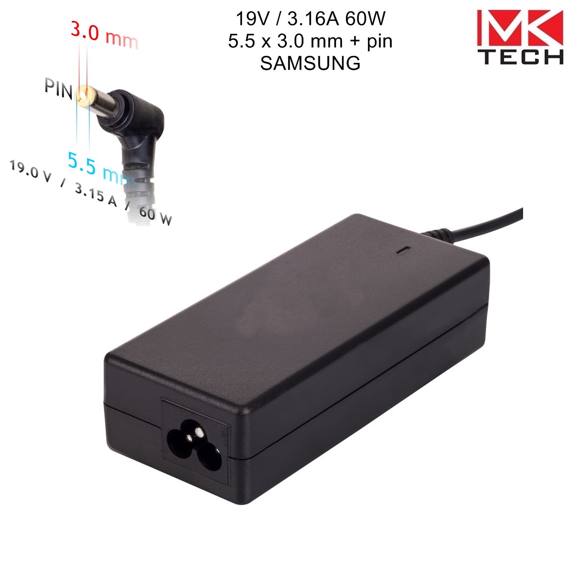 Зарядно 5.5x3.0mm, 19V 60W 3.16A SAMSUNG