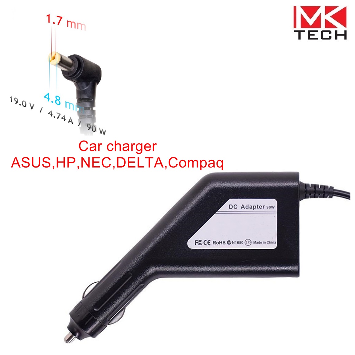 Зарядно за кола 4.8 x 1.7 mm 19V 90W 4.74A ASUS