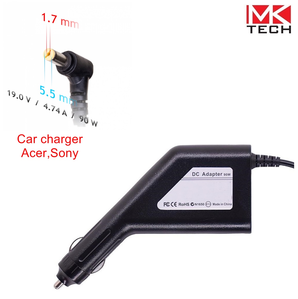 Зарядно за кола 5.5 x 1.7 mm 19V 90W 4.74A  Acer
