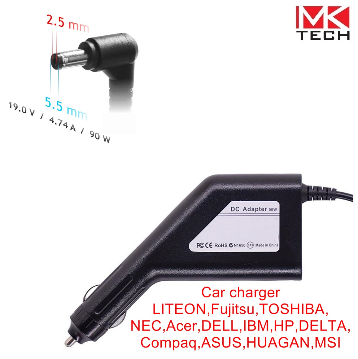 Зарядно за кола 5.5 x 2.5 mm 19V 90W 4.74A TOSHI